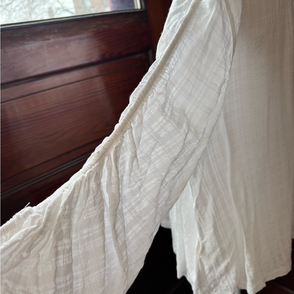 White Boho Crinkle Cotton Long Sleeve Top